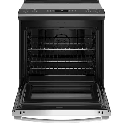 Coming Soon GE Profile 30-in Glass Top 5 burners 5.3-cu ft Air Fry Convection Oven Slide-In Electric Range ( Fingerprint Resistant Stainless Steel ) Model# PSS93YPFS