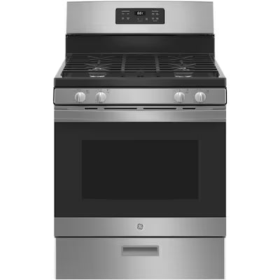 GE 30-in 4 burners 4.8-cu ft Freestanding Natural Gas Range ( Stainless Steel ) Model# JGBS61RPSS