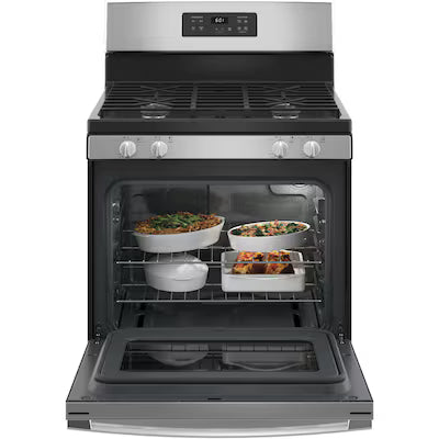 GE 30-in 4 burners 4.8-cu ft Freestanding Natural Gas Range ( Stainless Steel ) Model# JGBS61RPSS