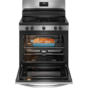 Frigidaire 30-in Glass Top 5 burners 5.3-cu ft Freestanding Electric Range Stainless Steel ) Model# FCRE3052BS
