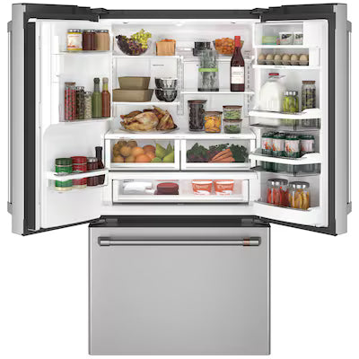 Cafe Counter-Depth Hot Water Dispenser 22.2-cu ft 3 -Door 36-in Wide with Ice Maker ( Stainless Steel with Brushed Stainless Handles ) ENERGY STAR Certified Model# CYE22TP2MNS by Scratch N Dent Depot