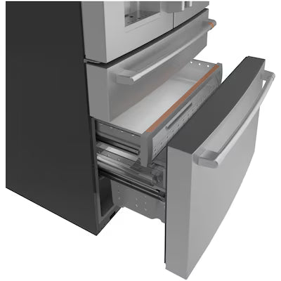 Coming Soon Cafe Counter-Depth 22.3-cu ft 4 -Door 36-in Wide Smart Compatible French Door Refrigerator with Ice Maker ( Stainless Steel with Brushed Stainless Handles ) ENERGY STAR Certified Model# CXE22DP2PS1