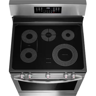 Frigidaire Gallery 30-in Glass Top 5 burners 5.3-cu ft Air Fry Convection Oven Freestanding Electric Range ( Fingerprint Resistant Stainless Steel ) Model# GCRE3060BF by Scratch N Dent Depot