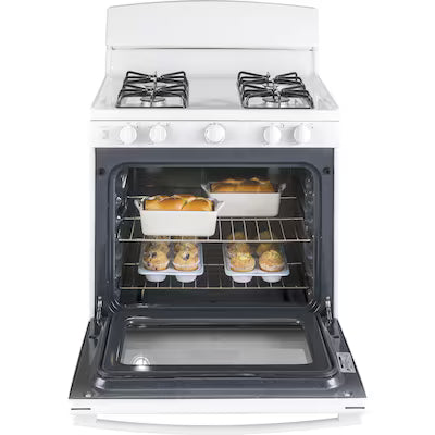 GE 30-in 4 burners 4.8-cu ft Freestanding Natural Gas Range ( White ) Model# JGBS30DEKWW