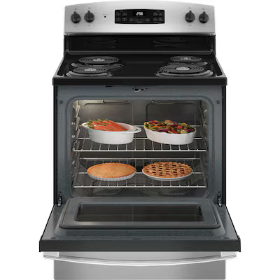Coming Soon GE 30-in 4 burners 5.0-cu ft Freestanding Electric Range ( Stainless Steel ) Model# JB256RTSS