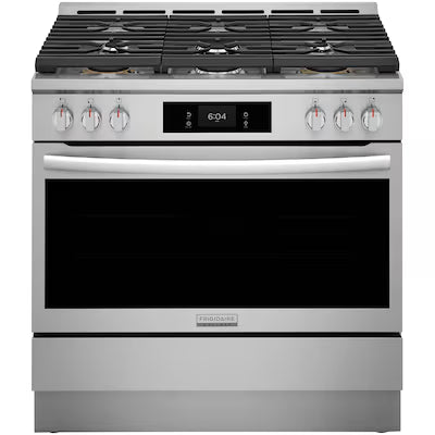 Frigidaire Gallery 36-in Standard 6 burners Air Fry Convection Oven Slide-In Dual Fuel Range ( Fingerprint Resistant Stainless Steel ) Model# GCFD3661AF