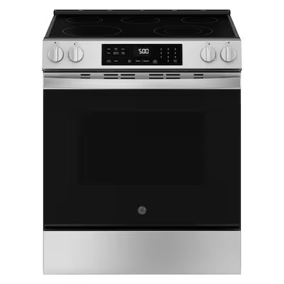 Coming Soon GE Crisp Mode 30-in Glass Top 5 burners 5.3-cu ft Slide-In Electric Range ( Stainless Steel ) Model# GRS500PVSS