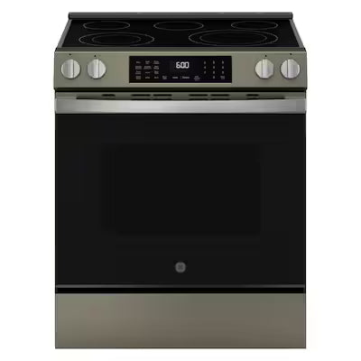Coming Soon GE EasyWash Oven Tray 30-in Glass Top 5 burners 5.3-cu ft Air Fry Convection Oven Slide-In Electric Range ( Slate Model# GRS600AVES