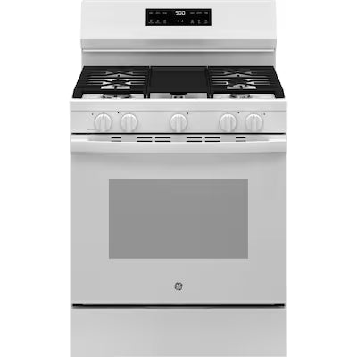 Coming Soon GE 30-in 5 burners 5.3-cu ft Freestanding Natural Gas Range ( White ) Model# GGF500PVWW