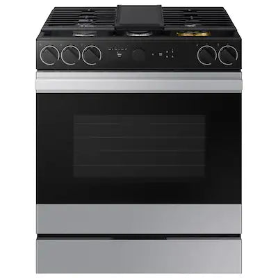 Samsung Bespoke 30-in 5 burners 6-cu ft Air Fry Convection Oven Slide-In Natural Gas Range ( Stainless steel ) Model# NSG6DG8700SR