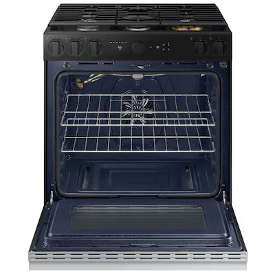 Samsung Bespoke 30-in 5 burners 6-cu ft Air Fry Convection Oven Slide-In Natural Gas Range ( Stainless steel ) Model# NSG6DG8700SR