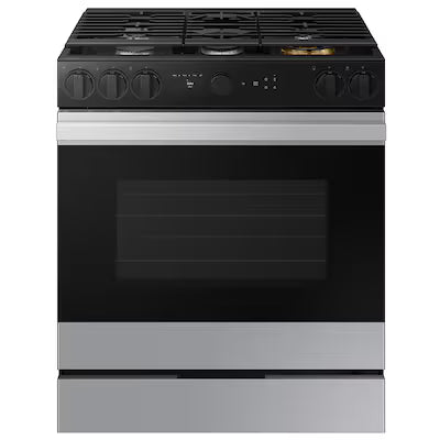 Samsung Bespoke 30-in 5 burners 6-cu ft Air Fry Convection Oven Slide-In Natural Gas Range ( Stainless steel ) Model# NSG6DG8500SR