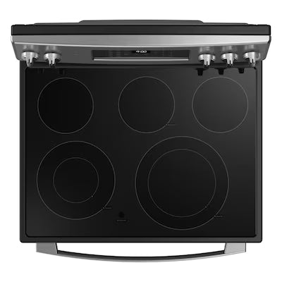 GE Profile 30-in Glass Top 5 burners 6.2-cu ft Air Fry Convection Oven Freestanding Electric Range ( Fingerprint Resistant Stainless Steel ) Model# PB900YVFS