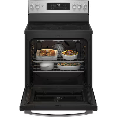GE Profile 30-in Glass Top 5 burners 6.2-cu ft Air Fry Convection Oven Freestanding Electric Range ( Fingerprint Resistant Stainless Steel ) Model# PB900YVFS