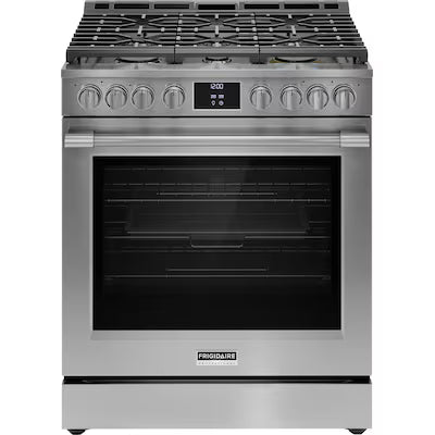 Frigidaire Professional 30-in 6 burners 6-cu ft Air Fry Convection Oven Slide-In Natural Gas Range ( Smudge-Proof Stainless Steel ) Model# PCFG3080AF