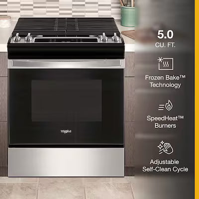 Whirlpool 30-in 4 burners 5-cu ft Slide-In Natural Gas Range ( Fingerprint Resistant Stainless Steel ) Model# WEG515S0LZ by Scratch N Dent Depot