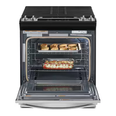 Whirlpool 30-in 4 burners 5-cu ft Slide-In Natural Gas Range ( Fingerprint Resistant Stainless Steel ) Model# WEG515S0LZ by Scratch N Dent Depot