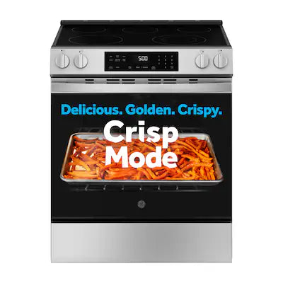 GE Crisp Mode 30-in Glass Top 5 burners 5.3-cu ft Slide-In Electric Range ( Stainless Steel ) Model# GRS500PVSS
