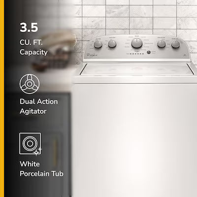 Whirlpool Deep Water Wash High Efficiency Agitator Small ( 3.5-cu ft ) Top-Load Washer ( White ) with Matching Electric Dryer Model# WTW4816FW & WED4815EW