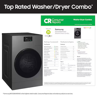 Samsung Bespoke Traditional Drying 5.3-cu ft Vented All-In-One Washer Dryer Combo with Steam Cycle ( Brushed Black ) Model# WD90F53AVB by Smiths Appliance & Furniture