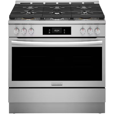 Frigidaire Gallery 36-in 6 burners 4.6-cu ft Air Fry Convection Oven Slide-In Natural Gas Range ( Fingerprint Resistant Stainless Steel ) Model# GCFG3661AF