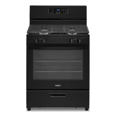 Whirlpool 30-in 4 burners 5.1-cu ft Freestanding Natural Gas Range ( Black ) Model# WFG320M0MB by Scratch N Dent Depot
