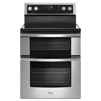 Whirlpool 30-in Glass Top 5 burners 4.2-cu ft / 2.5-cu ft Convection Oven Freestanding Double Oven Electric Range ( Stainless steel ) Model# WGE745C0FS A19-45 by Scratch-n-Dent Depot