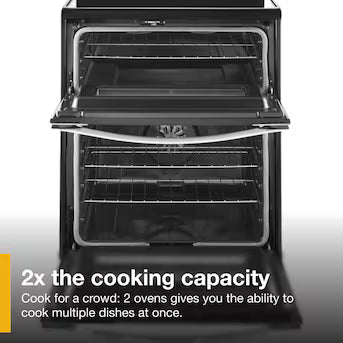 Whirlpool 30-in Glass Top 5 burners 4.2-cu ft / 2.5-cu ft Convection Oven Freestanding Double Oven Electric Range ( Stainless steel ) Model# WGE745C0FS A19-45 by Scratch-n-Dent Depot