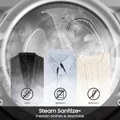 Samsung 7.5-cu ft Stackable Vented Electric Dryer with Steam Cycle ( Platinum ) Model# DVE45B6300P by Smiths Appliance & Furniture