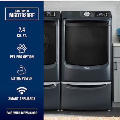 Maytag Pet Pro 7.4-cu ft Stackable Vented Gas Dryer with Steam Cycle ( Midnight Steel ) Model# MGD7020RF by Scratch N Dent Depot