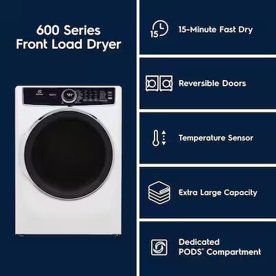 Electrolux 8-cu ft Stackable Vented Electric Dryer with Steam Cycle ( White ) Model# ELFE7626BW by Smiths Appliance & Furniture