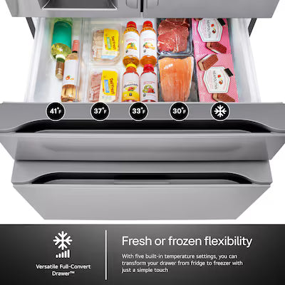 LG Counter-Depth 24.5-cu ft 4 -Door 36-in Wide Smart Compatible French Door Refrigerator with Dual Ice Maker with Water and Ice Dispenser ( PrintProof Stainless Steel ) ENERGY STAR Certified Model# LF25G8330S by Scratch N Dent Depot