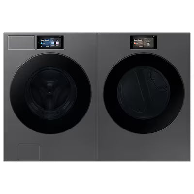 Samsung Bespoke High Efficiency Stackable Extra Large 5.3 cuft Front-Load Washer with Steam Cycle & Electric Dryer ( Dark Steel ) Model# WF90F53ADS &  DV90F53AES