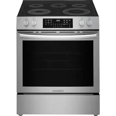Frigidaire Gallery 30-in Glass Top 5.3-cu ft Air Fry Convection Oven Freestanding Electric Range with WipeClean Coating ( Smudge-Proof Stainless Steel ) Model# GCFE3059BF by Smiths Appliance & Furniture