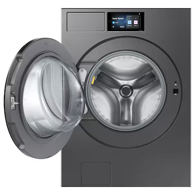 Samsung Bespoke High Efficiency Stackable Extra Large 5.3 cuft Front-Load Washer with Steam Cycle & Electric Dryer ( Dark Steel ) Model# WF90F53ADS &  DV90F53AES