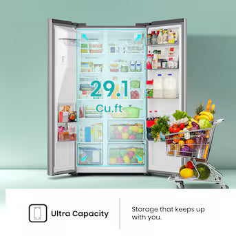 Hisense Ultra Capacity 29.1-cu ft Standard-Depth 36-in Wide Side-by-Side Refrigerator with Ice Maker ,Water and Ice Dispenser ( Fingerprint resistant stainless steel ) Model# HRS290P5FSE A19-41 by Scratch-n-Dent Depot