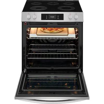 Frigidaire Gallery Stone-Baked Pizza 30-in Glass Top 5 burners 6.2-cu ft Air Fry Convection Oven Slide-In Electric Range ( Smudge-Proof Stainless Steel ) Model# GCFE3070BF by Smiths Appliance & Furniture