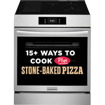 Frigidaire Gallery Stone-Baked Pizza 30-in 5 burners 6.2-cu ft , Air Fry Convection Oven Slide-In Single Induction Range ( Smudge-Proof Stainless Steel ) Model# GCFI3070BF