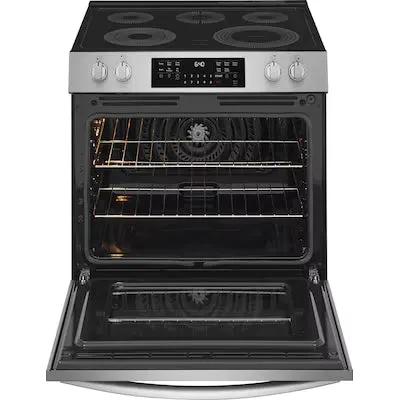 Frigidaire Gallery 30-in Glass Top 5.3-cu ft Air Fry Convection Oven Freestanding Electric Range with WipeClean Coating ( Smudge-Proof Stainless Steel ) Model# GCFE3059BF by Smiths Appliance & Furniture