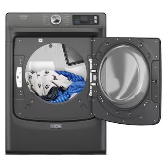 Maytag Pet Pro 7.4-cu ft Stackable Vented Electric Dryer with Steam Cycle ( Midnight Steel ) Model# MED7020RF A19-30 by Scratch-n-Dent Depot