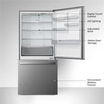 Hisense PureSpace 17.2-cu ft Counter-Depth 32-in Wide Bottom-Freezer Refrigerator Fingerprint Resistant Stainless Steel ) ENERGY STAR Certified Model# HRB171N6ASE A19-16 by Scratch-n-Dent Depot