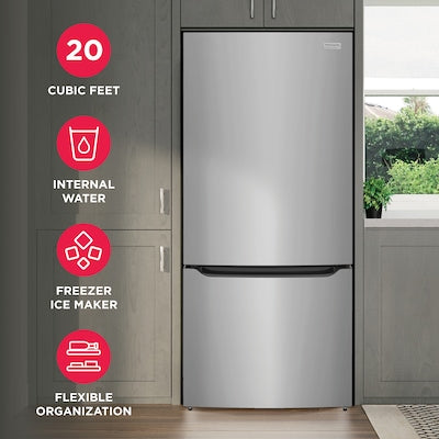 Frigidaire Gallery 20.32-cu ft Standard-Depth 30-in Wide Bottom-Freezer Refrigerator with Ice Maker ( Smudge-Proof Stainless Steel ) ENERGY STAR Certified Model# GRBN2012AF