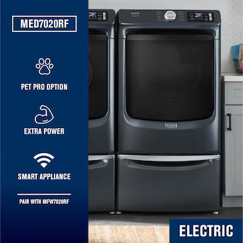 Maytag Pet Pro 7.4-cu ft Stackable Vented Electric Dryer with Steam Cycle ( Midnight Steel ) Model# MED7020RF A19-30 by Scratch-n-Dent Depot