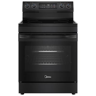 Midea 30-in Glass Top 4 burners 6.3-cu ft Freestanding Electric Range ( Black ) Model# MER30S2ABB