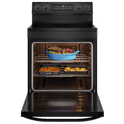 Midea 30-in Glass Top 4 burners 6.3-cu ft Freestanding Electric Range ( Black ) Model# MER30S2ABB