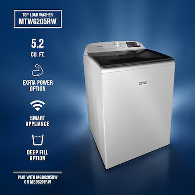 Maytag High Efficiency Agitator Extra Large ( 5.2-cu ft ) Top-Load Washer ( White ) with Matching Electric Dryer Model# MTW6205RW & MED6205RW