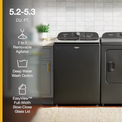 Whirlpool High Efficiency 2-Piece Removable Agitator Extra Large ( 5.2-cu ft ) Top-Load Washer ( Volcano Black ) Model# WTW6157PB by Scratch N Dent Depot