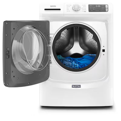 Maytag High Efficiency Stackable Medium ( 4.5-cu ft ) Front-Load Washer with Steam Cycle ( White ) Model# MHW5630HW by Scratch N Dent Depot