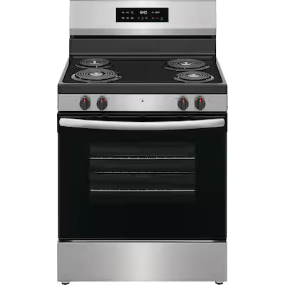 Frigidaire 30-in 4 burners 5.3-cu ft Freestanding Electric Range ( Stainless Steel ) Model# FCRC3022BS