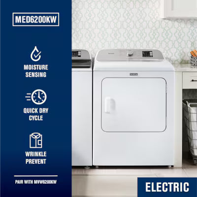 Maytag 7.0-cu ft Vented Electric Dryer ( White ) Model# MED6200KW A14-51 by Scratch-n-Dent Depot
